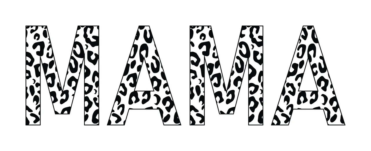 MAMA Typography Design with capital letters, leopard print pattern and bold text in black and white