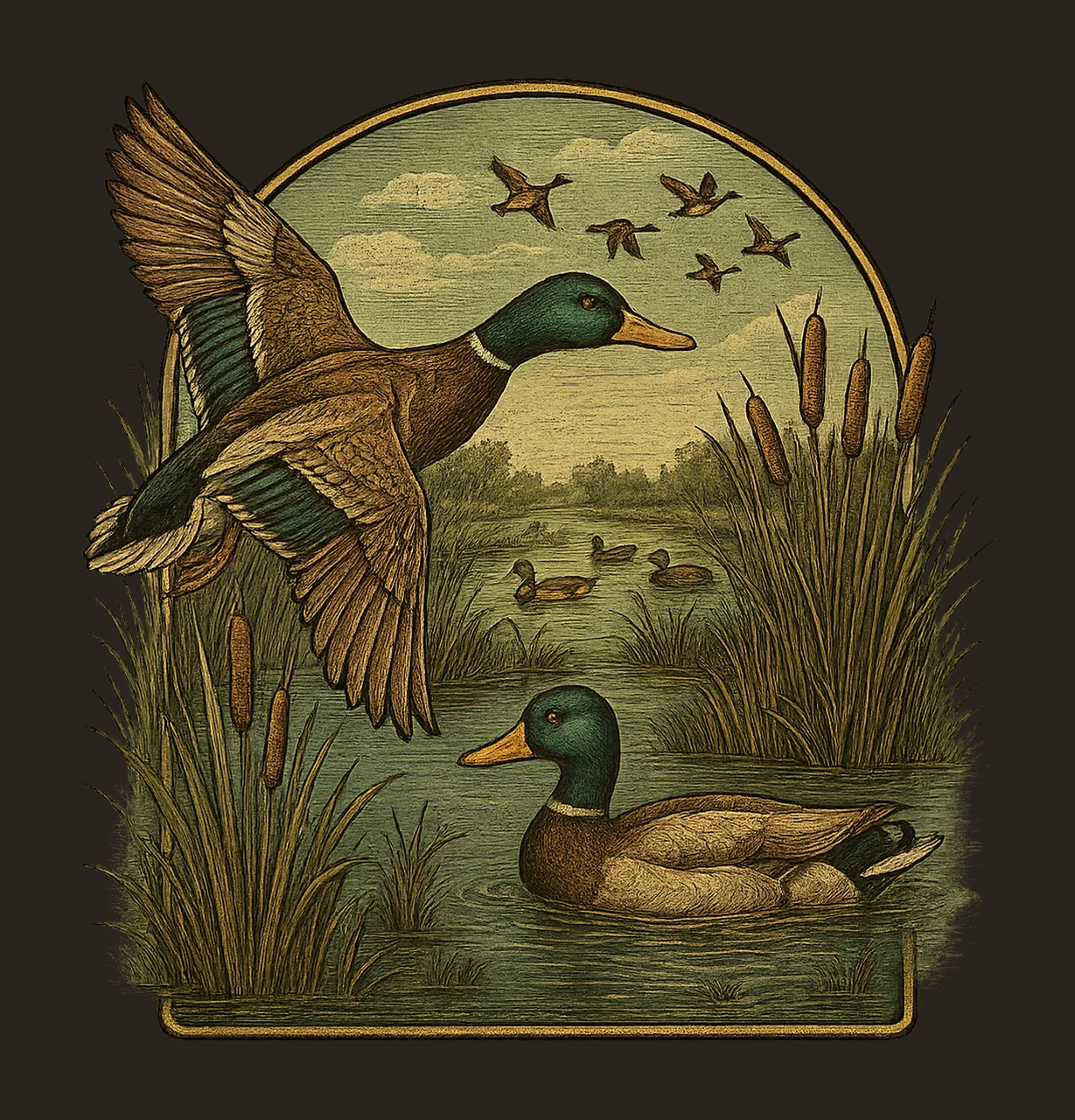 Retro Flying Mallard Duck Hunting Sublimation Fall Duck contrast preview thumbnail