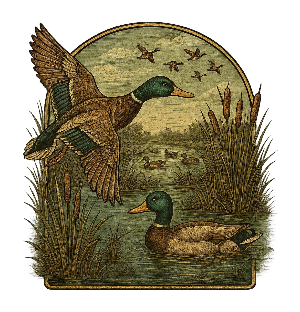 Retro Flying Mallard Duck Hunting Sublimation Fall Duck