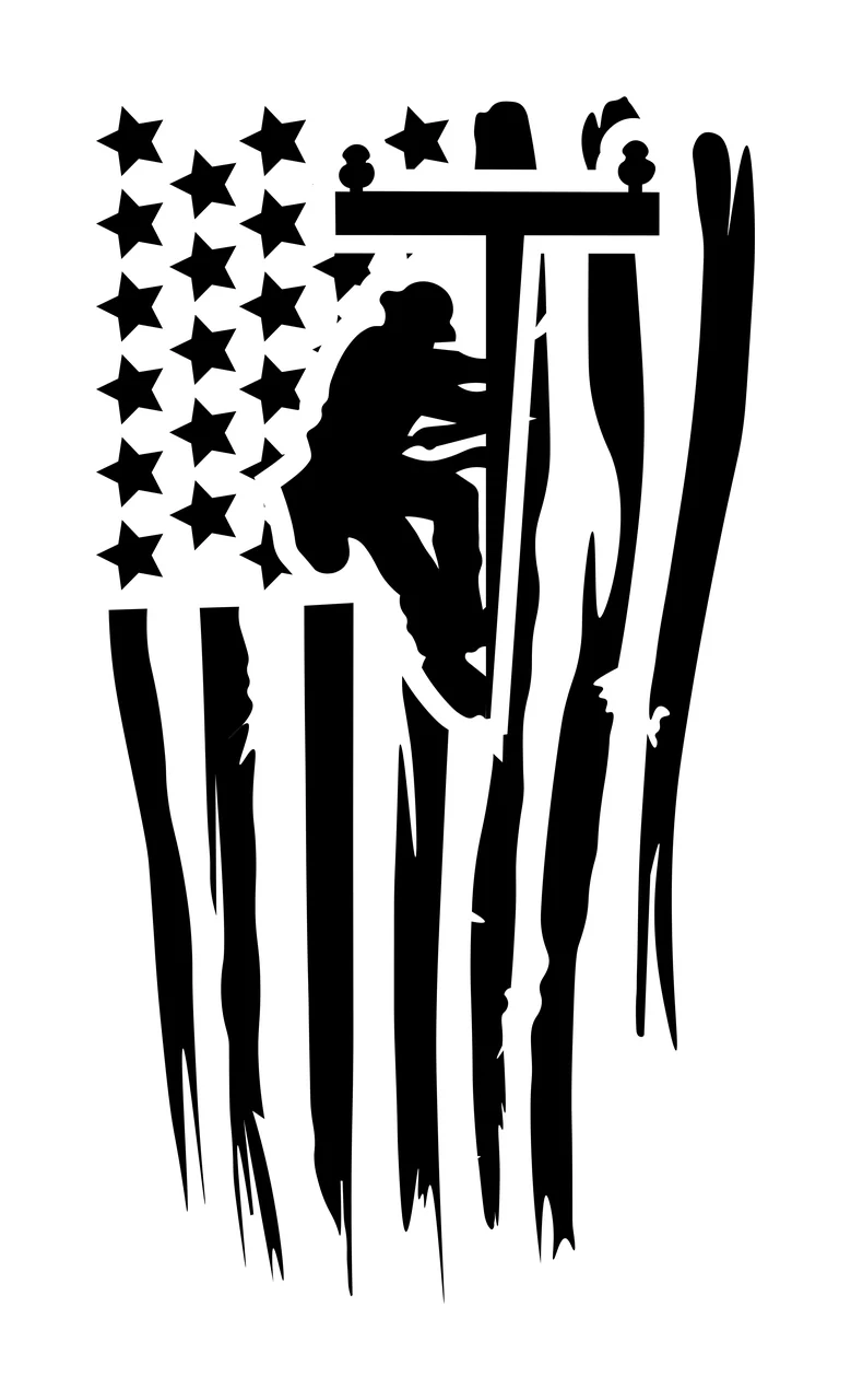 Utility Worker Flag Silhouette Image climbing pole black white