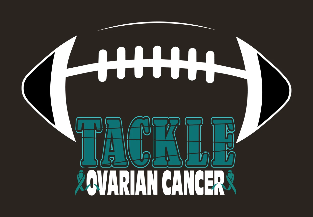 Tackle Ovarian Cancer Football Graphic Text promoting awareness contrast preview thumbnail