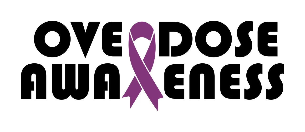 Overdose Awareness Ribbon Text Logo interrupting stencil Variation