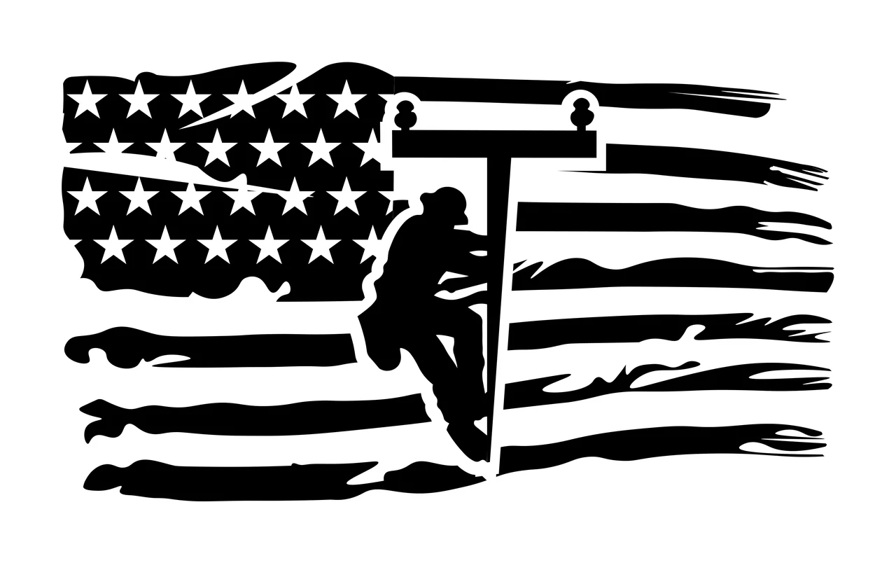 Lineman On American Flag Graphic climbing pole stars stripes