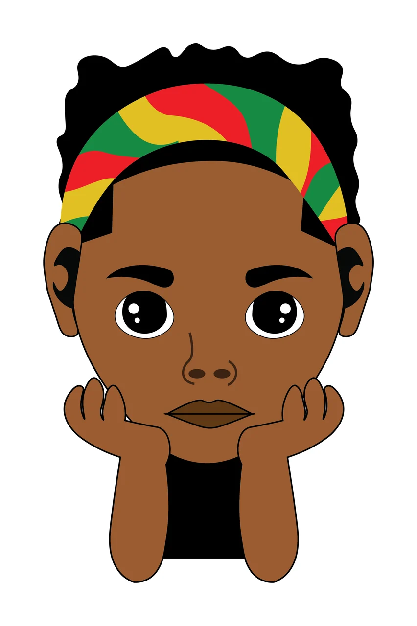Black Person Silhouette Resting Chin On Hands simple white background