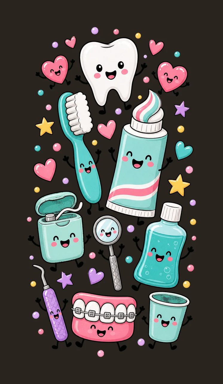 Dentist Doodle Cute Dental Characters Design Variation D contrast preview thumbnail
