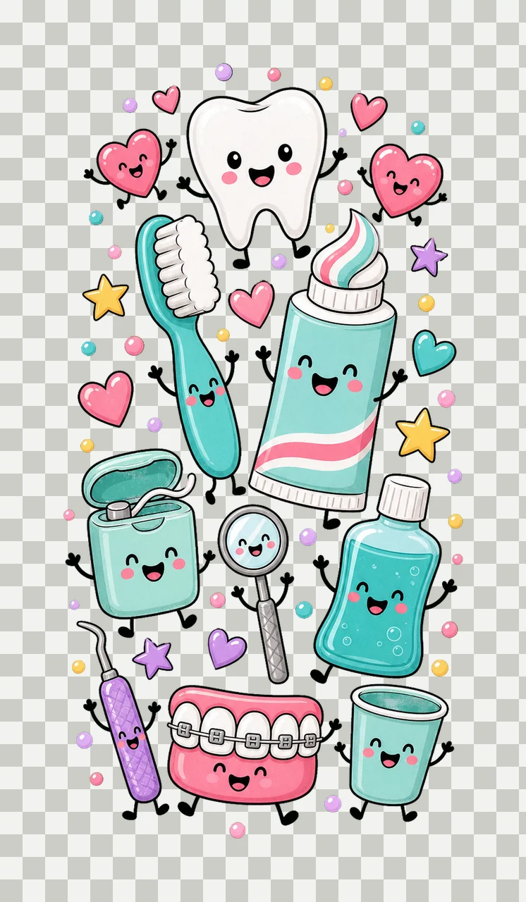 Dentist Doodle Cute Dental Characters Design Variation D transparency and detail preview thumbnail