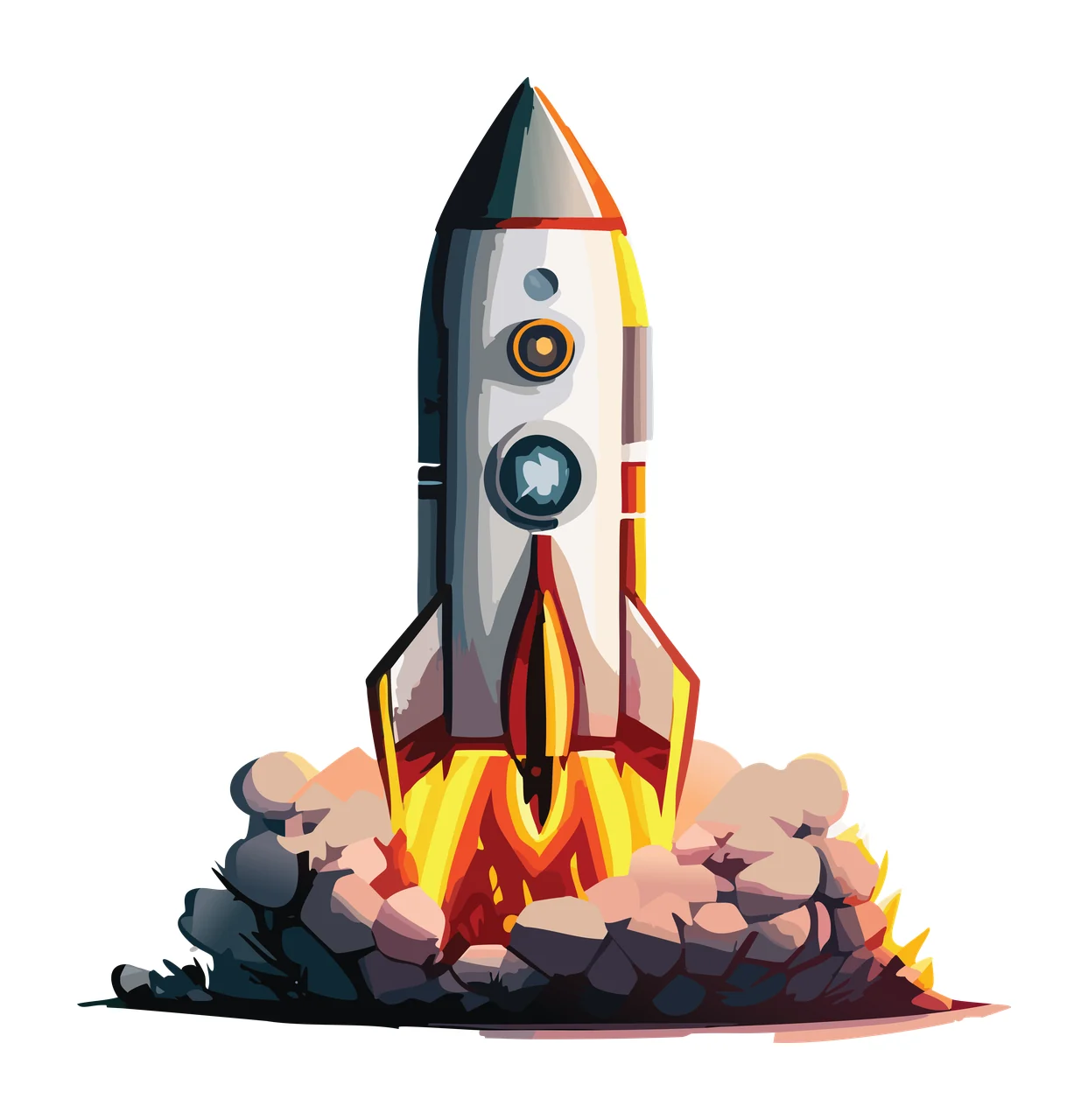 Space Rocket Ship With Mechanical Detail Lines launch exhaust