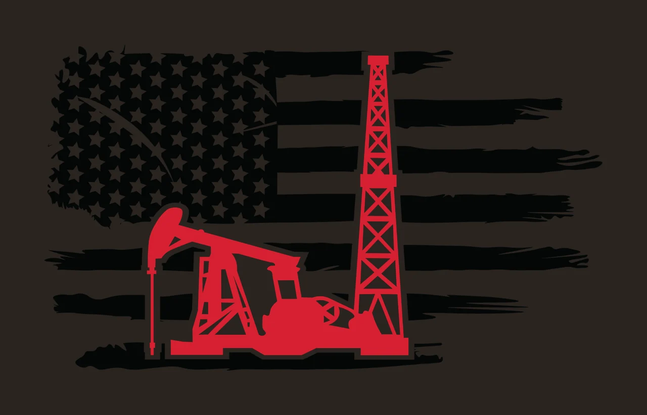 Flag Oil Rig Pump Graphic stationary derrick distressed silhouette contrast preview thumbnail
