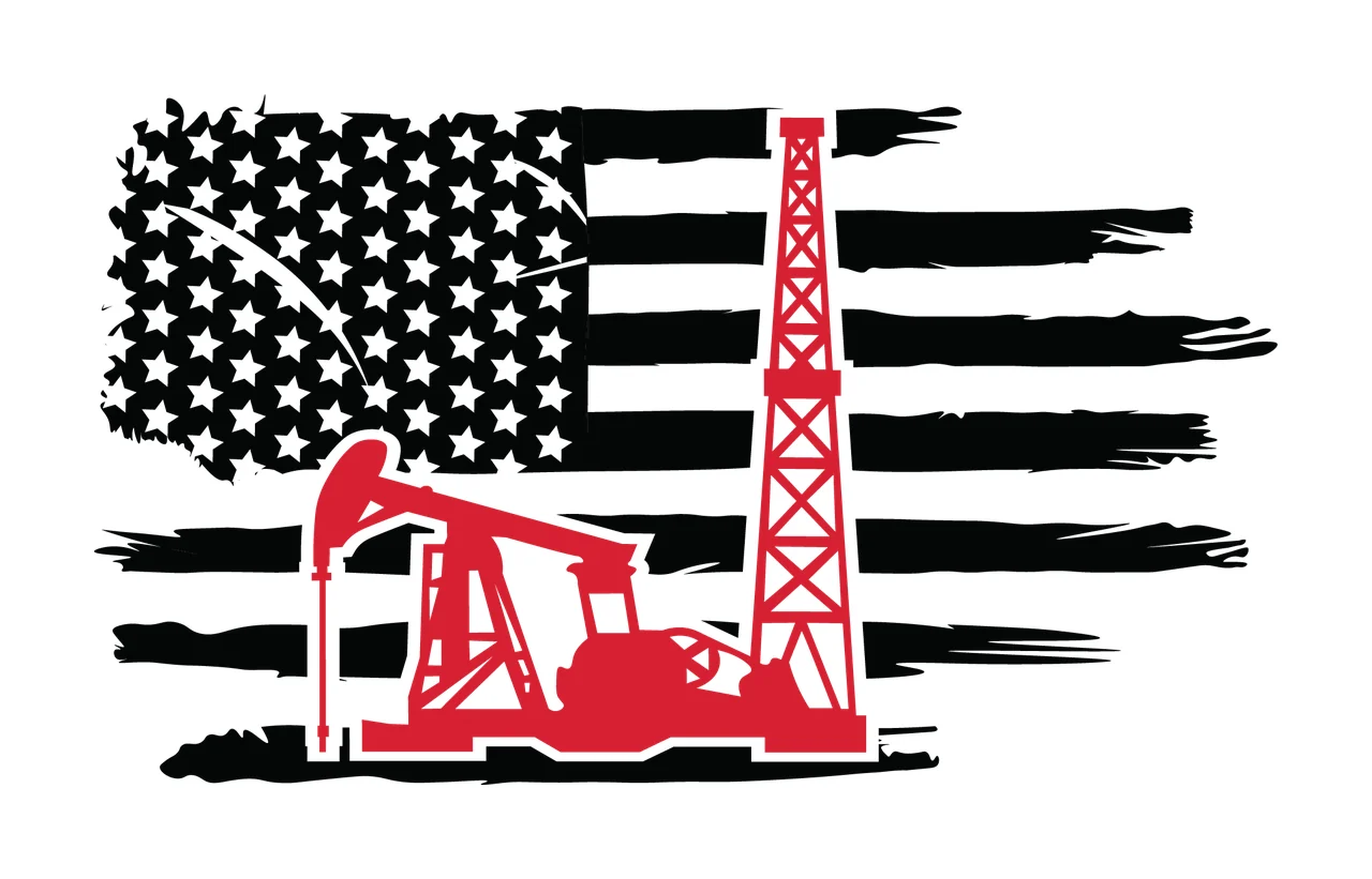Flag Oil Rig Pump Graphic stationary derrick distressed silhouette