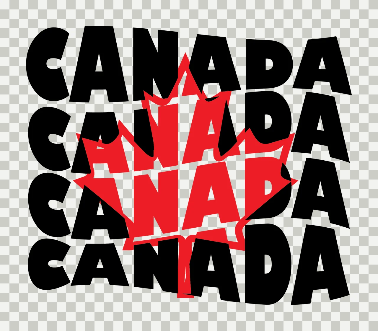 Canada Word Art With Maple Leaf stacked silhouette black white transparency and detail preview thumbnail