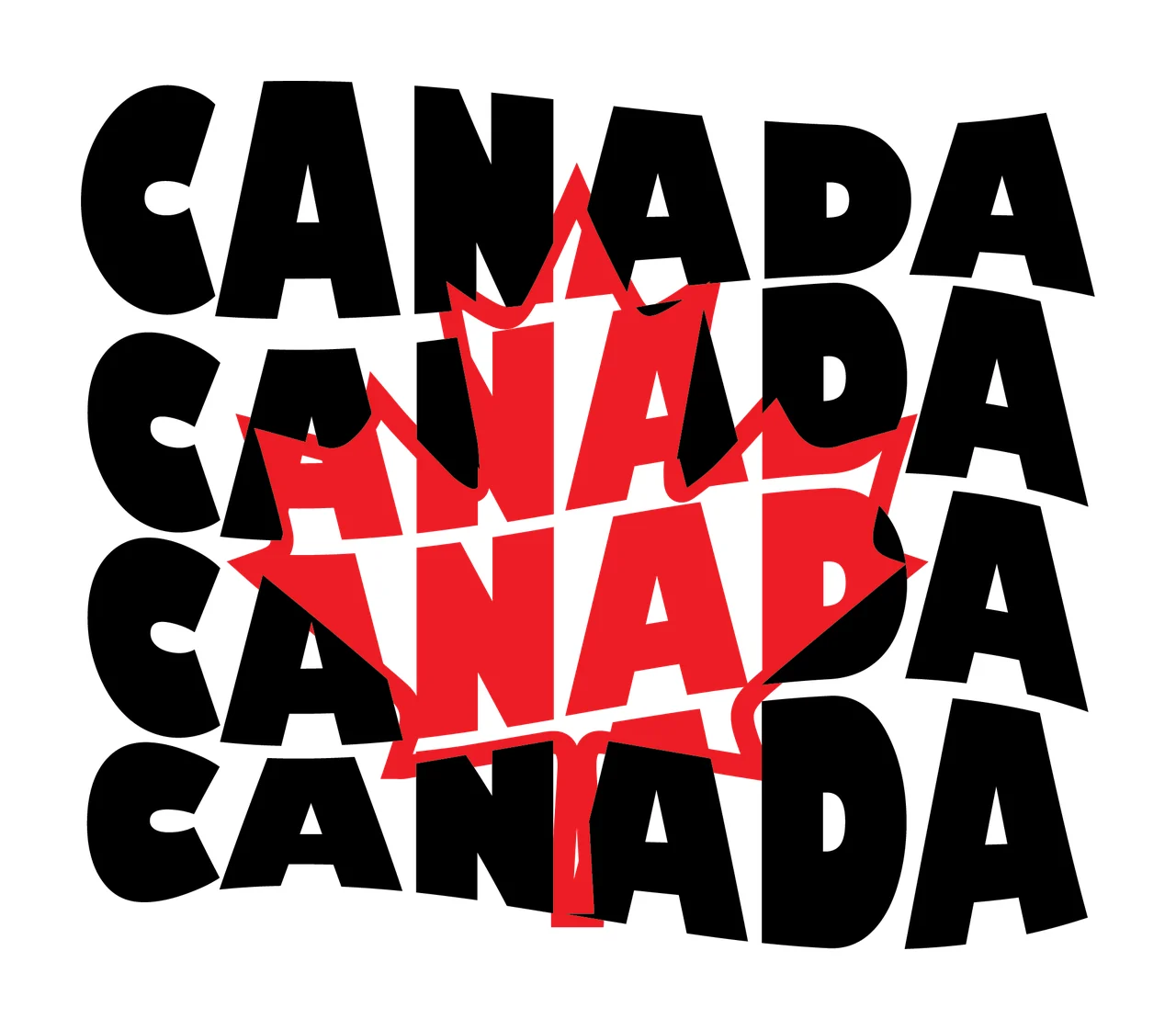 Canada Word Art With Maple Leaf stacked silhouette black white