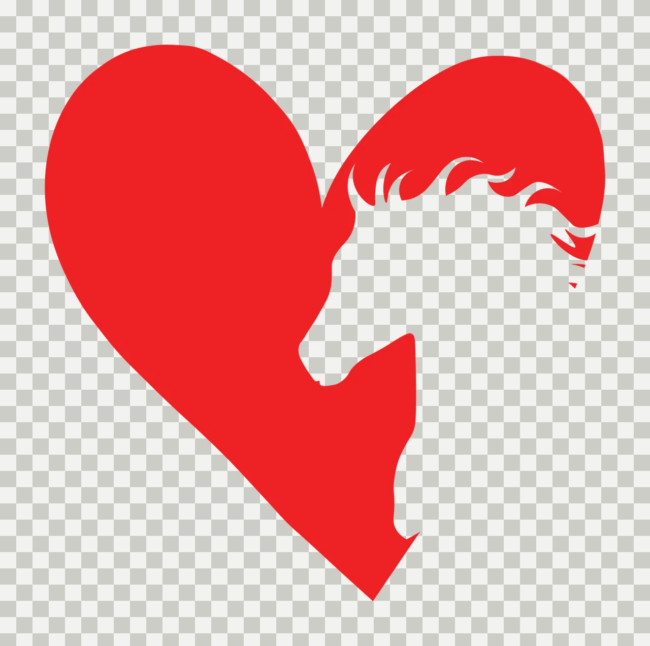 Heart-shaped silhouette with embedded horse head profile Illustration with red heart, white horse head and horse mane details transparency and detail preview thumbnail