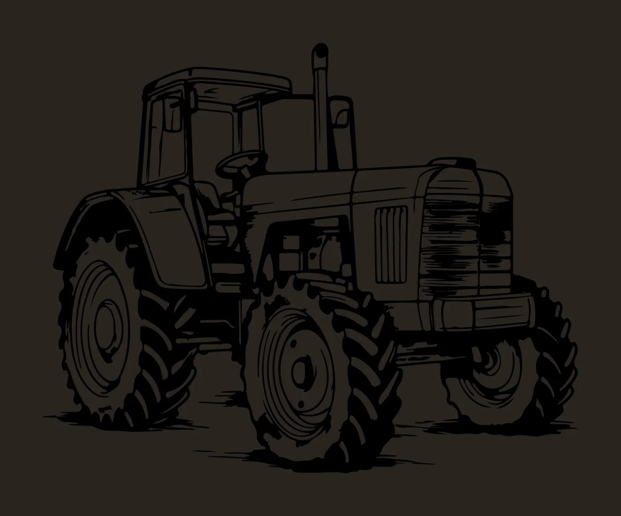 Minimalist Tractor Line Art Sketch stationary tires wheels contrast preview thumbnail