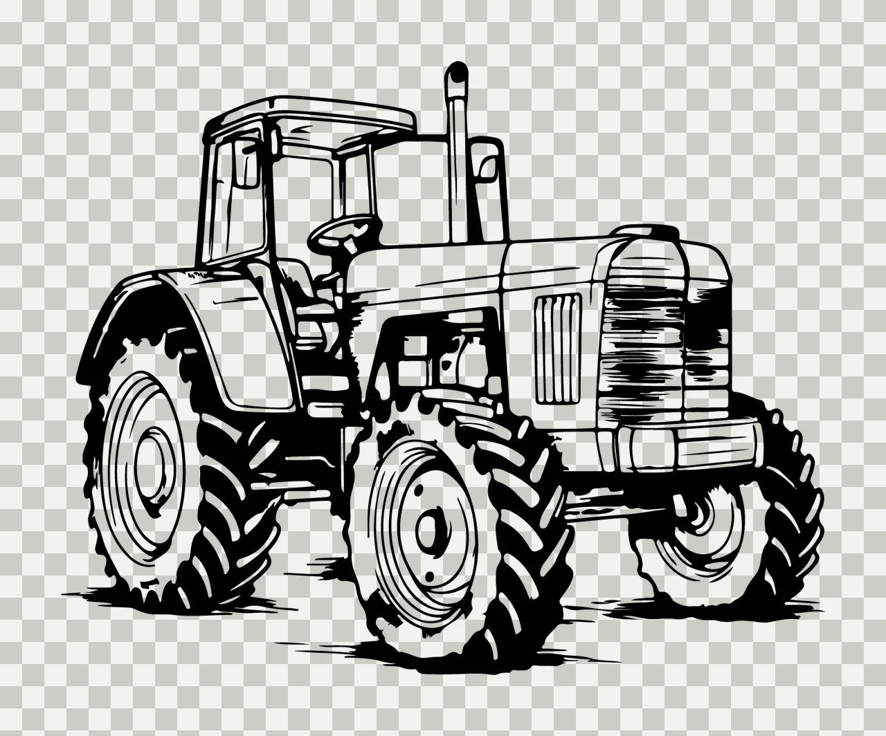 Minimalist Tractor Line Art Sketch stationary tires wheels transparency and detail preview thumbnail