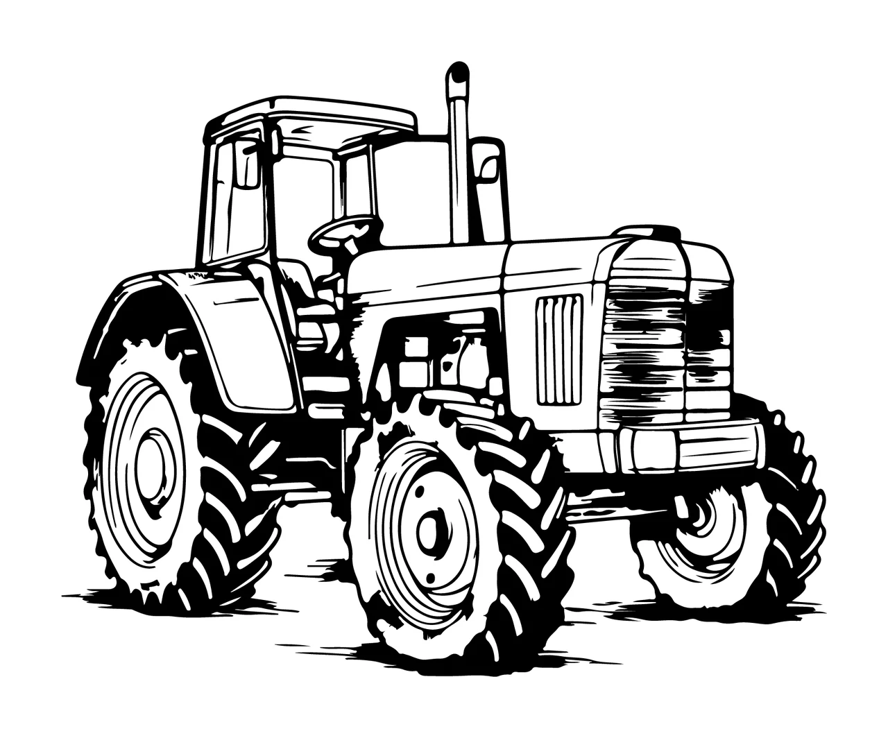 Minimalist Tractor Line Art Sketch stationary tires wheels