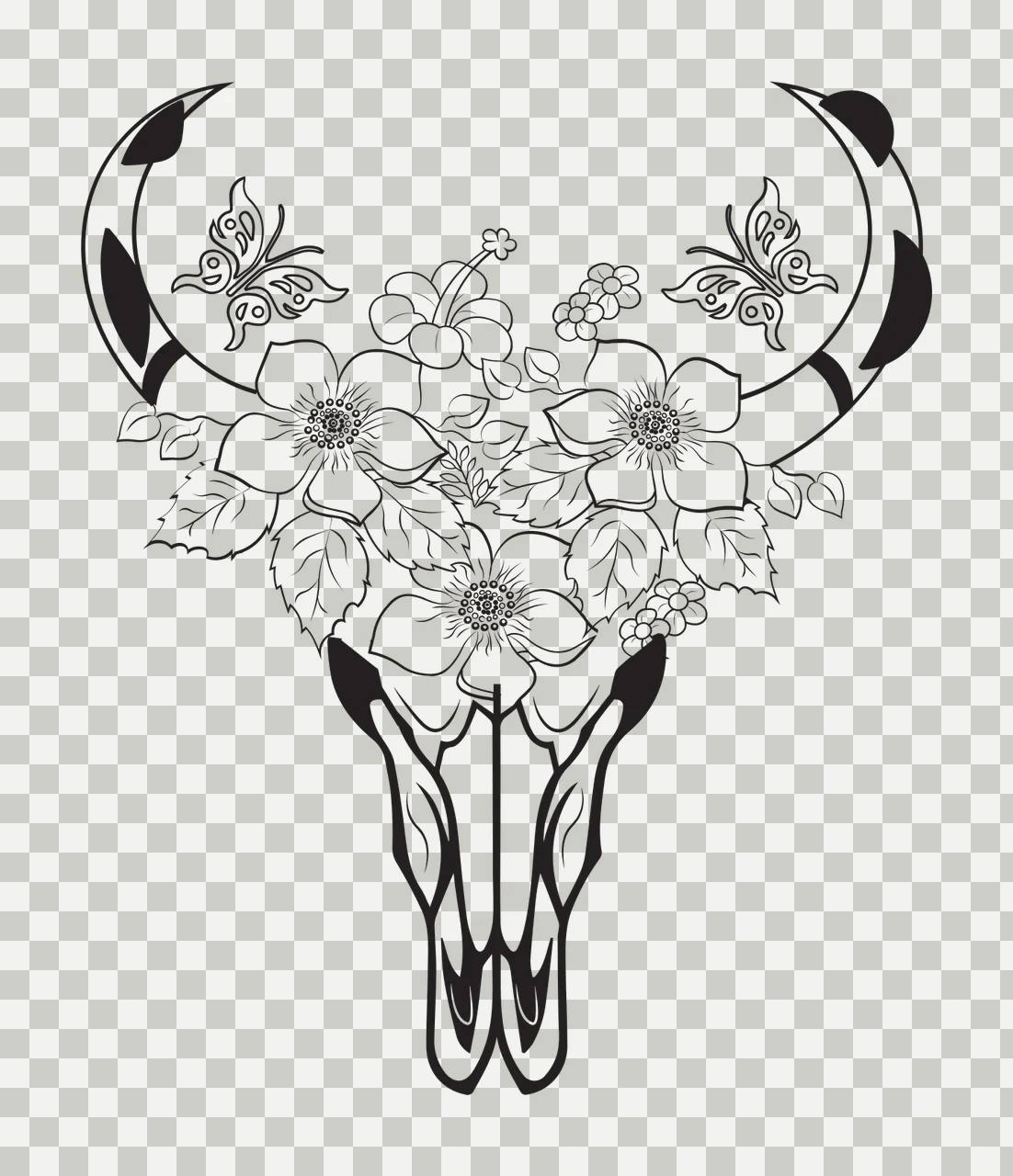 Can Glass Wrap Floral Animal Skull With Butterflies adorned transparency and detail preview thumbnail