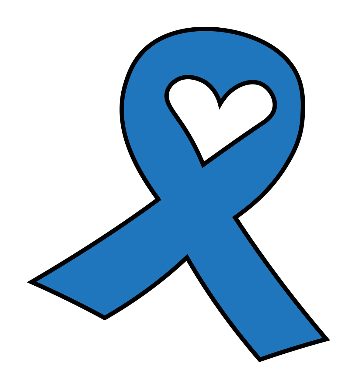 Cartoon Illustration of Blue ribbon with white heart shape in center in black