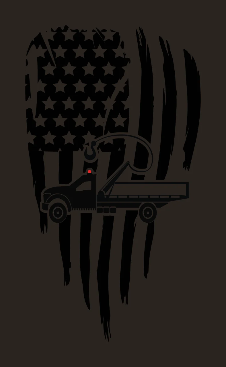 tow truck with flag, stars, stripes in black, white distressed Style contrast preview thumbnail