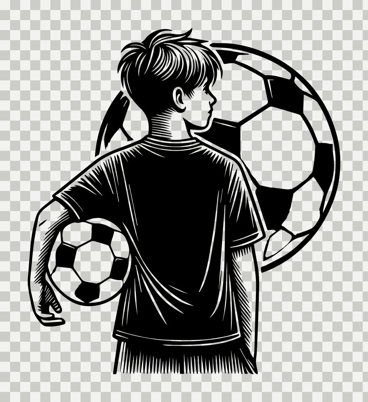 Soccer Ball Boy With Illustration standing engraving line art transparency and detail preview thumbnail