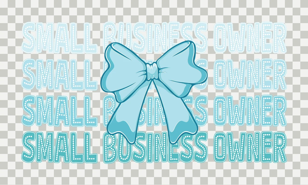 Bow Small Business Owner Text ribbon displaying graphic sticker transparency and detail preview thumbnail