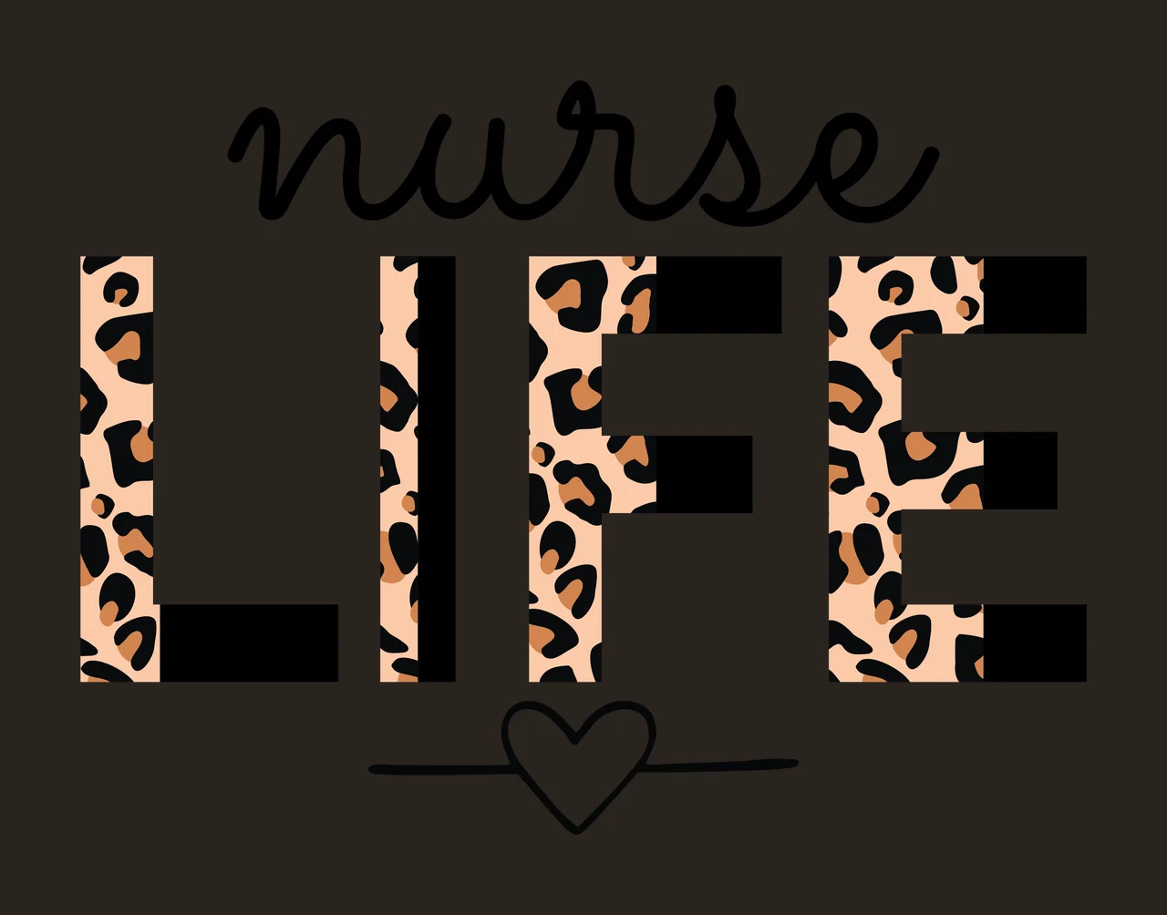 Nurse Life Heart Print Typography with line design black white contrast preview thumbnail