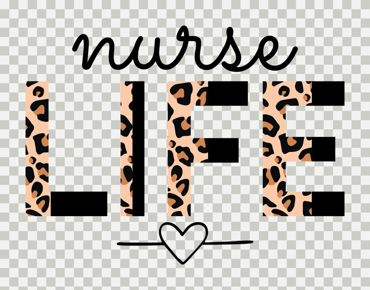 Nurse Life Heart Print Typography with line design black white transparency and detail preview thumbnail