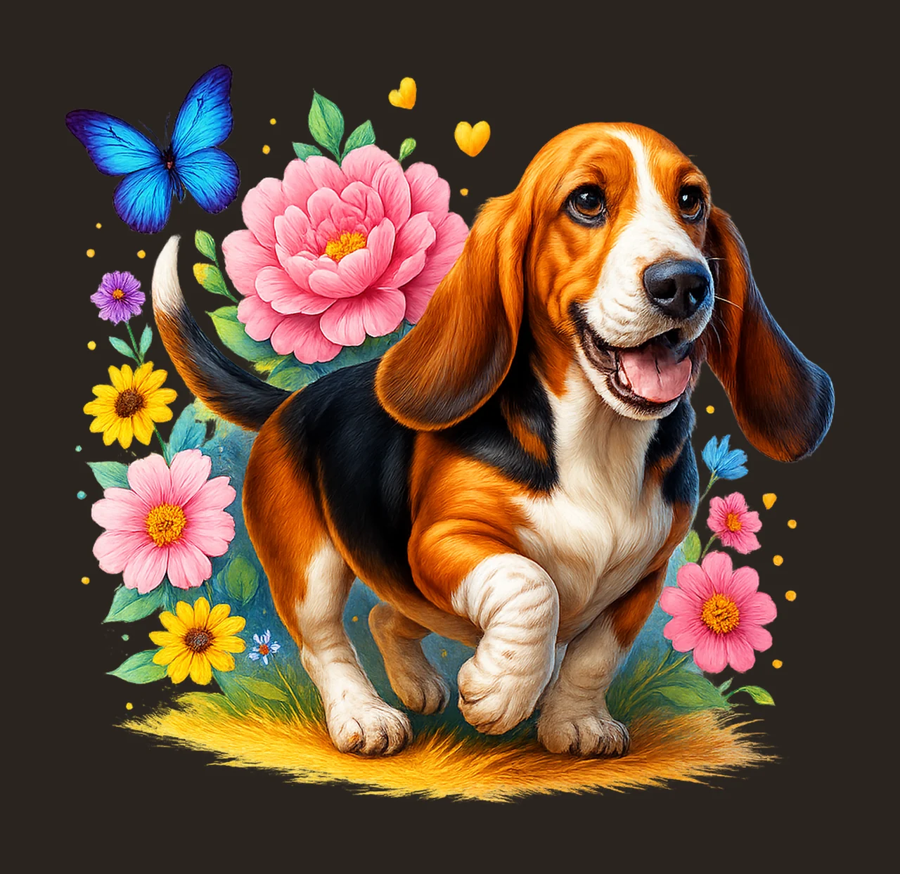 Dog Walking With Nature And Animal In Blue butterfly flowers contrast preview thumbnail