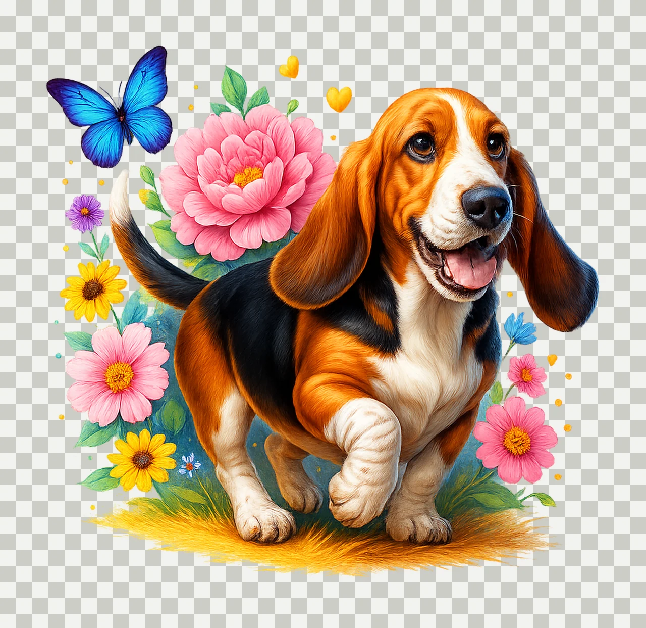 Dog Walking With Nature And Animal In Blue butterfly flowers transparency and detail preview thumbnail