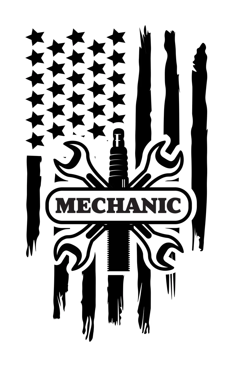 Mechanic American Flag Emblem With Tools centered display wrench