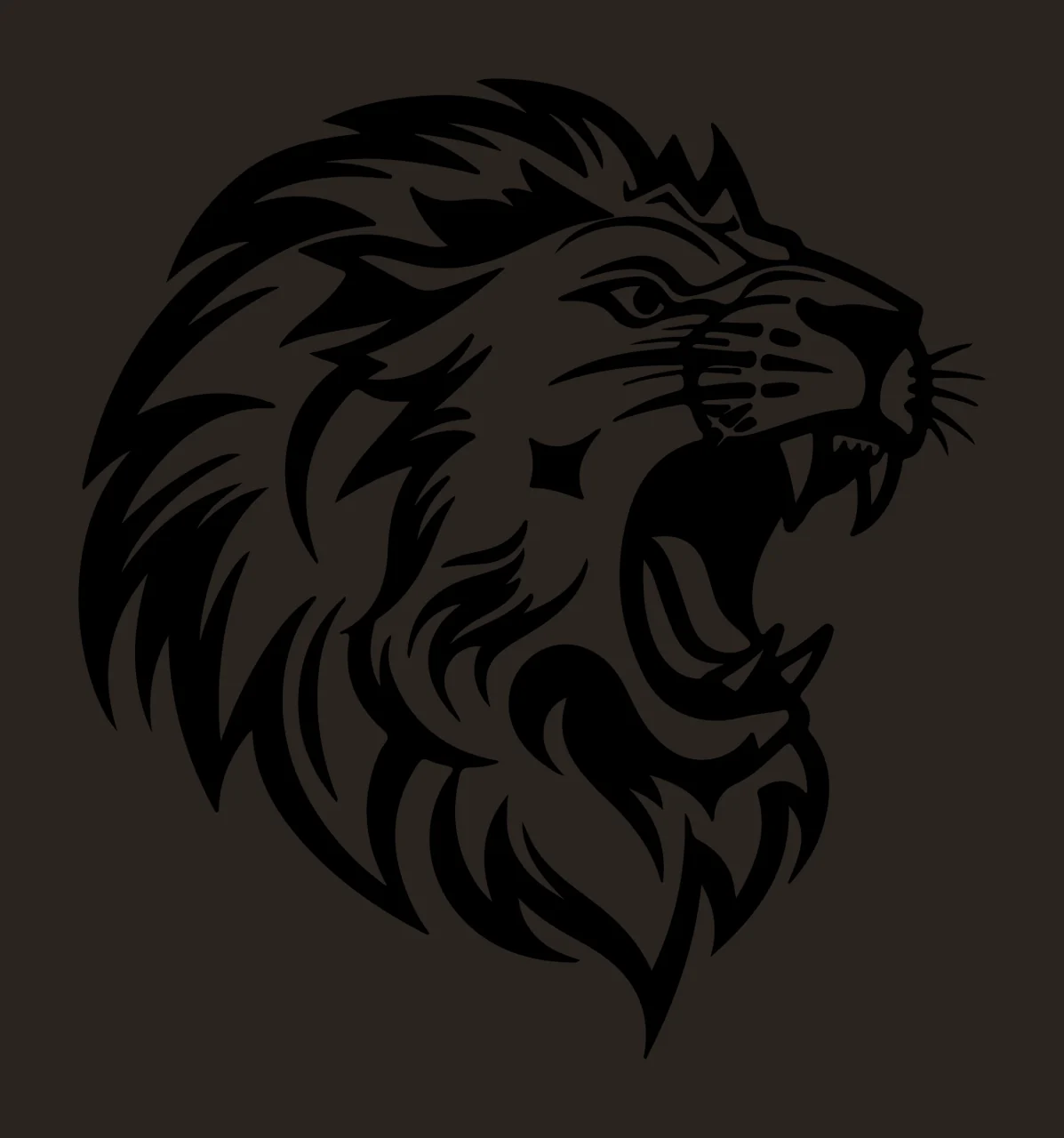 Lion Head Roaring Side Silhouette mane teeth black white animal contrast preview thumbnail