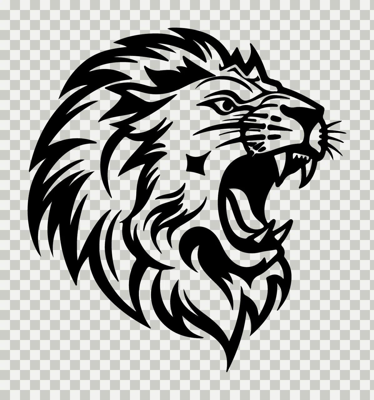 Lion Head Roaring Side Silhouette mane teeth black white animal transparency and detail preview thumbnail
