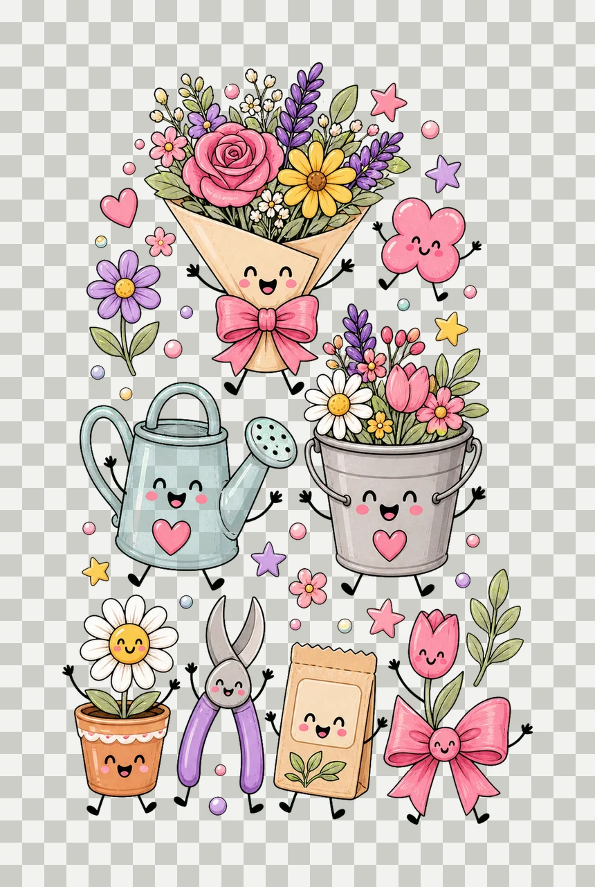 Florist Flower Shop Design Doodle Style Variation D transparency and detail preview thumbnail