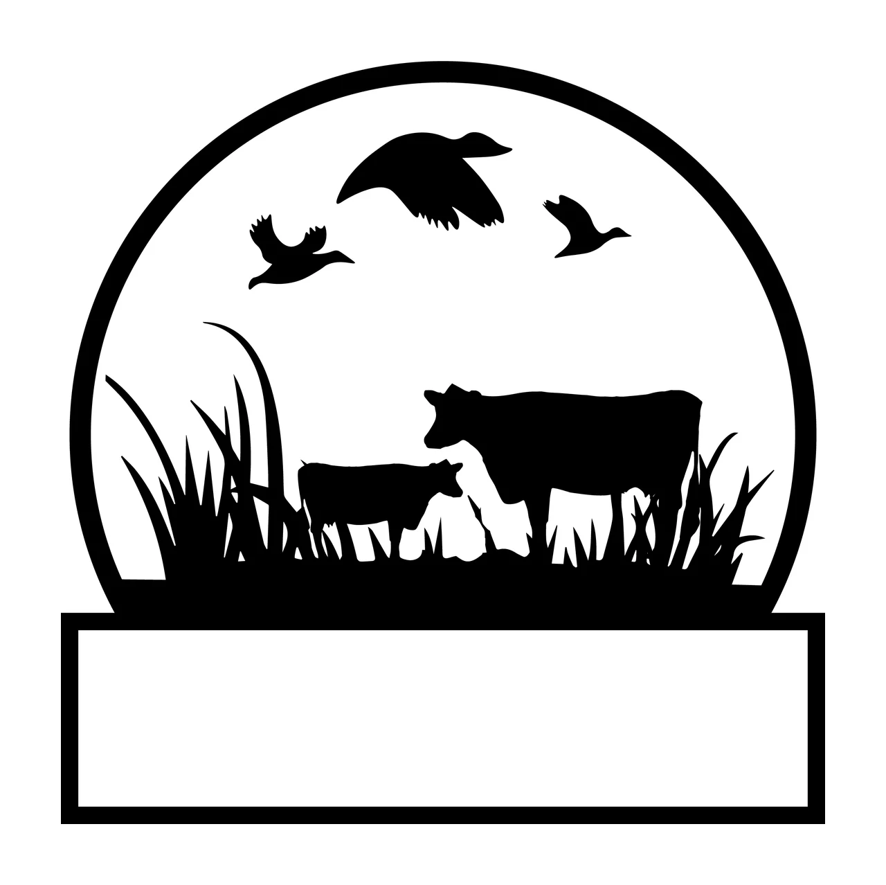 Cattle And Ducks In Frame standing grass arch rectangle silhouette