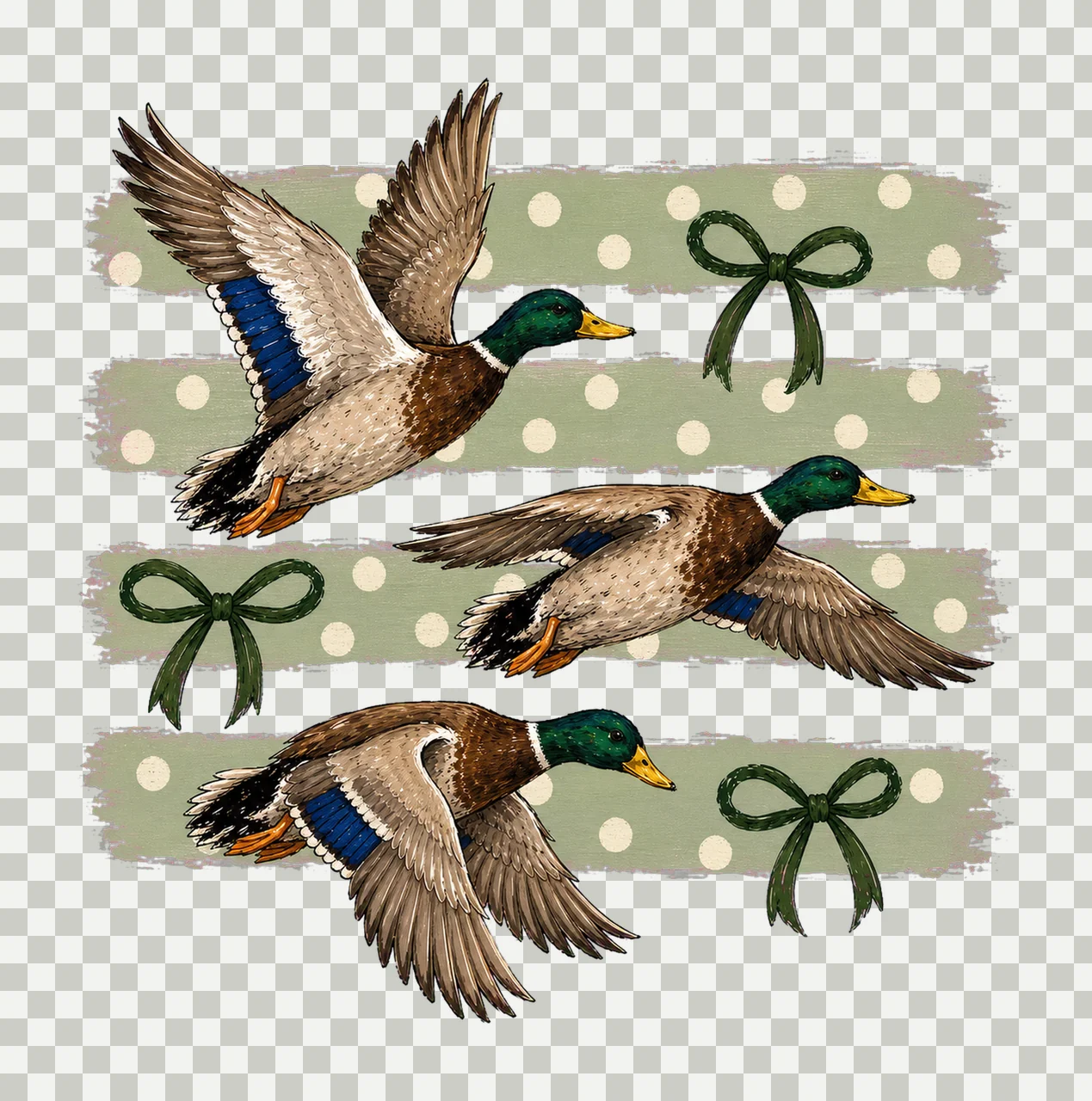 Vintage Retro Mallard Duck Polka Dot Bows bundle 04 transparency and detail preview thumbnail