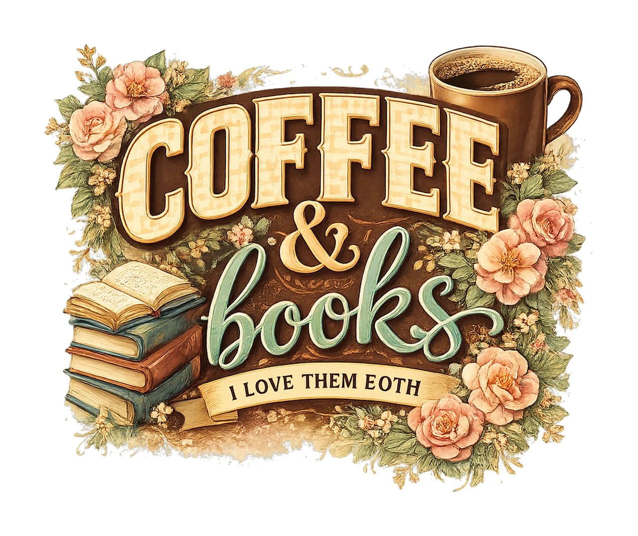 Coffee and Books Floral Artwork Cozy Reading Design Book