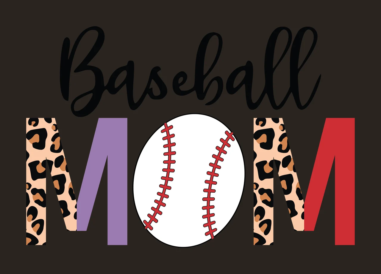 Baseball Mom Text Graphic With Leopard Print displaying silhouette contrast preview thumbnail