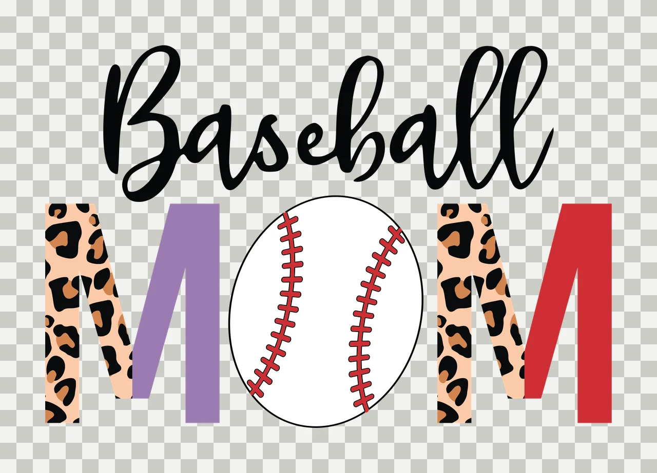 Baseball Mom Text Graphic With Leopard Print displaying silhouette transparency and detail preview thumbnail