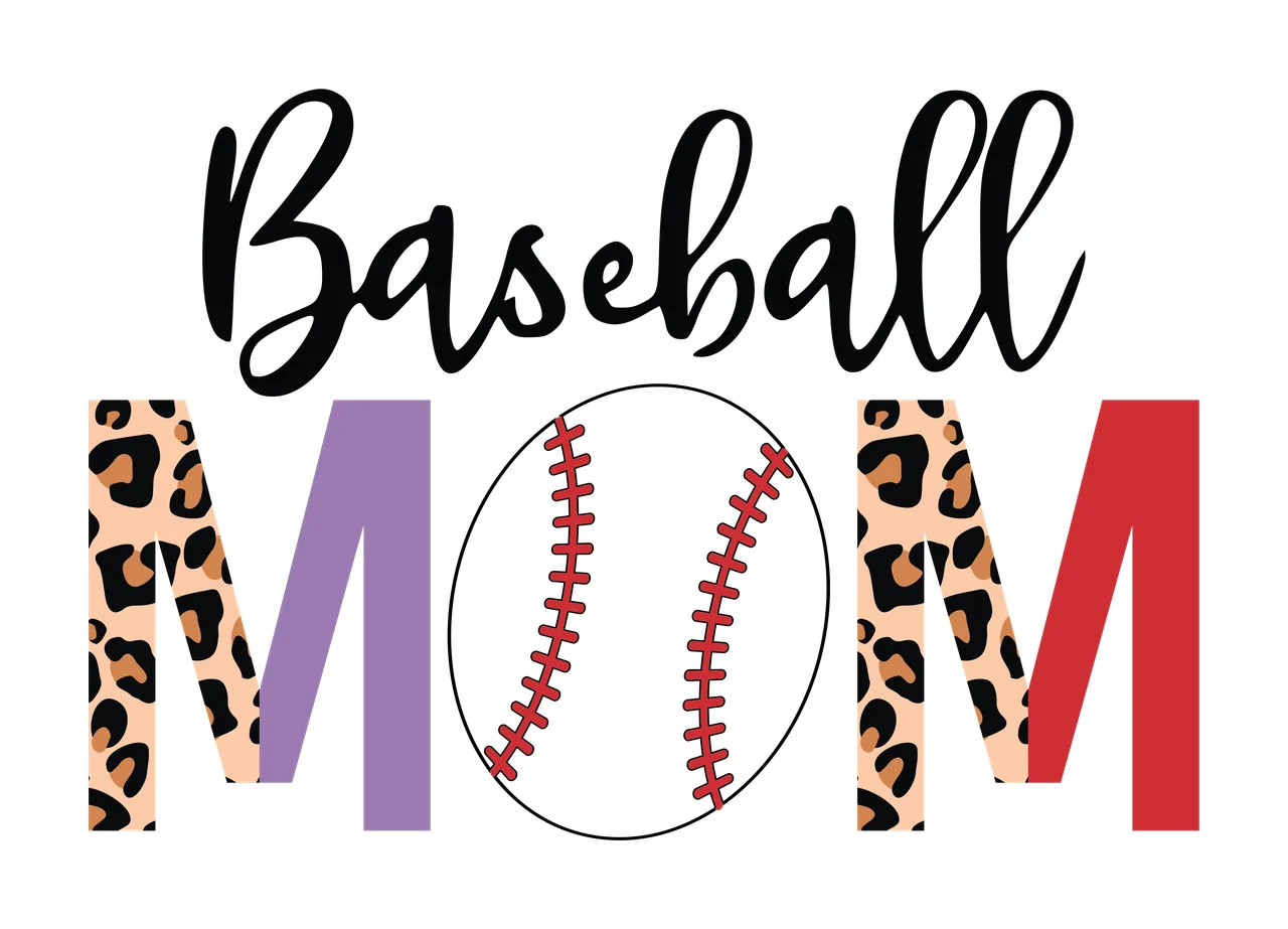 Baseball Mom Text Graphic With Leopard Print displaying silhouette