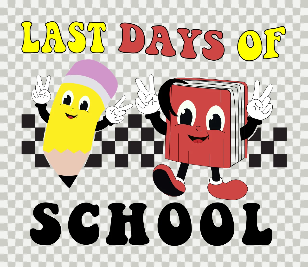 School Cartoon Characters gesturing pencil book checkerboard pattern transparency and detail preview thumbnail