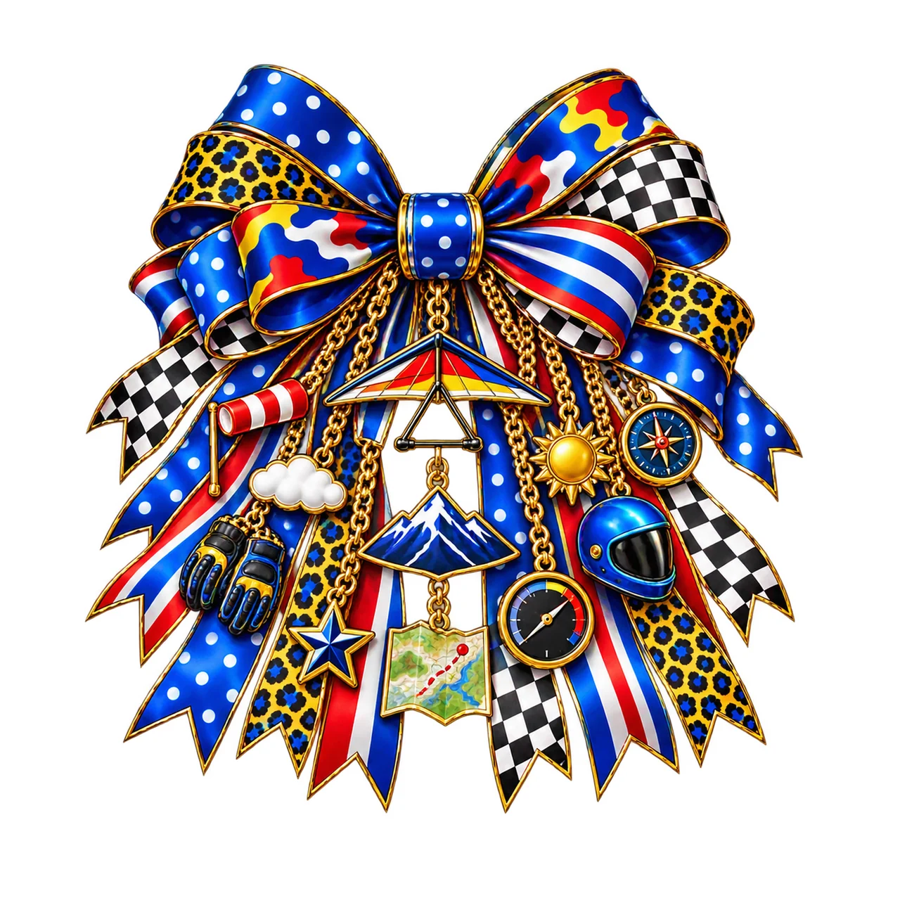 Hang Gliding Lover Bow Charm PNG, Gold Chain Charms, Transparent Sublimation Design, Digital Download