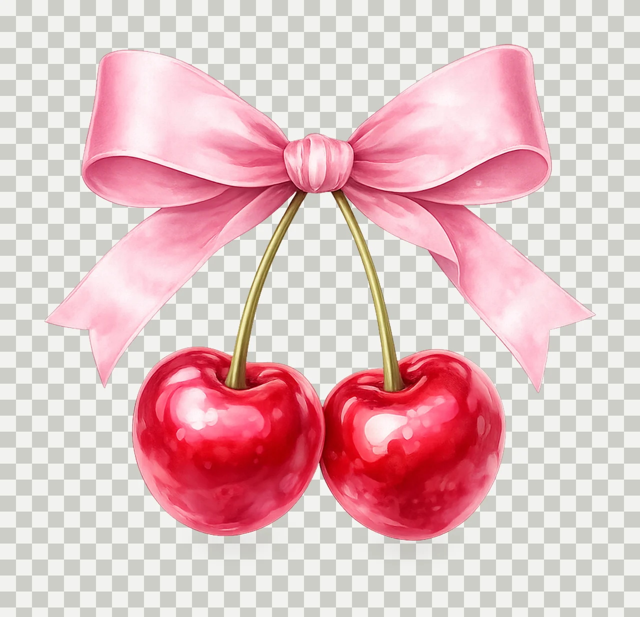 Coquette cherry bow Artwork watercolor cherries with pink transparency and detail preview thumbnail