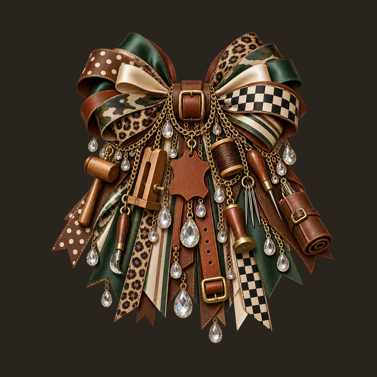 Leather Crafter Bow Charm PNG, Gold Chain Charms, Transparent Sublimation Design, Digital Download contrast preview thumbnail