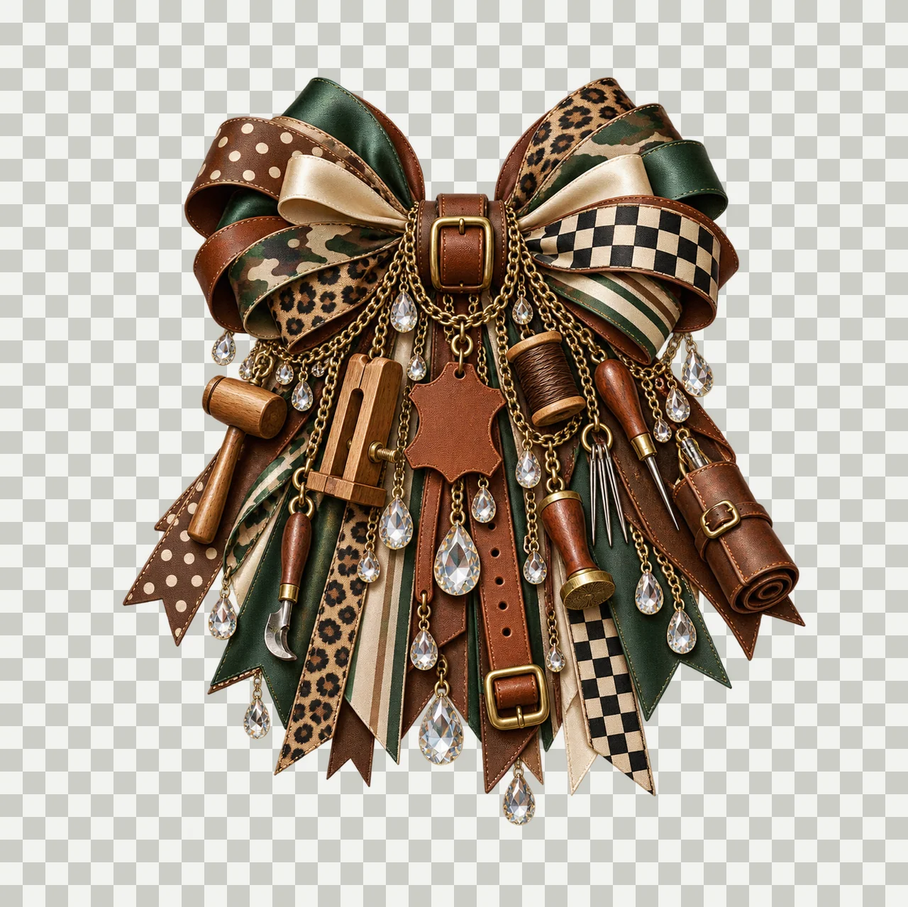 Leather Crafter Bow Charm PNG, Gold Chain Charms, Transparent Sublimation Design, Digital Download transparency and detail preview thumbnail