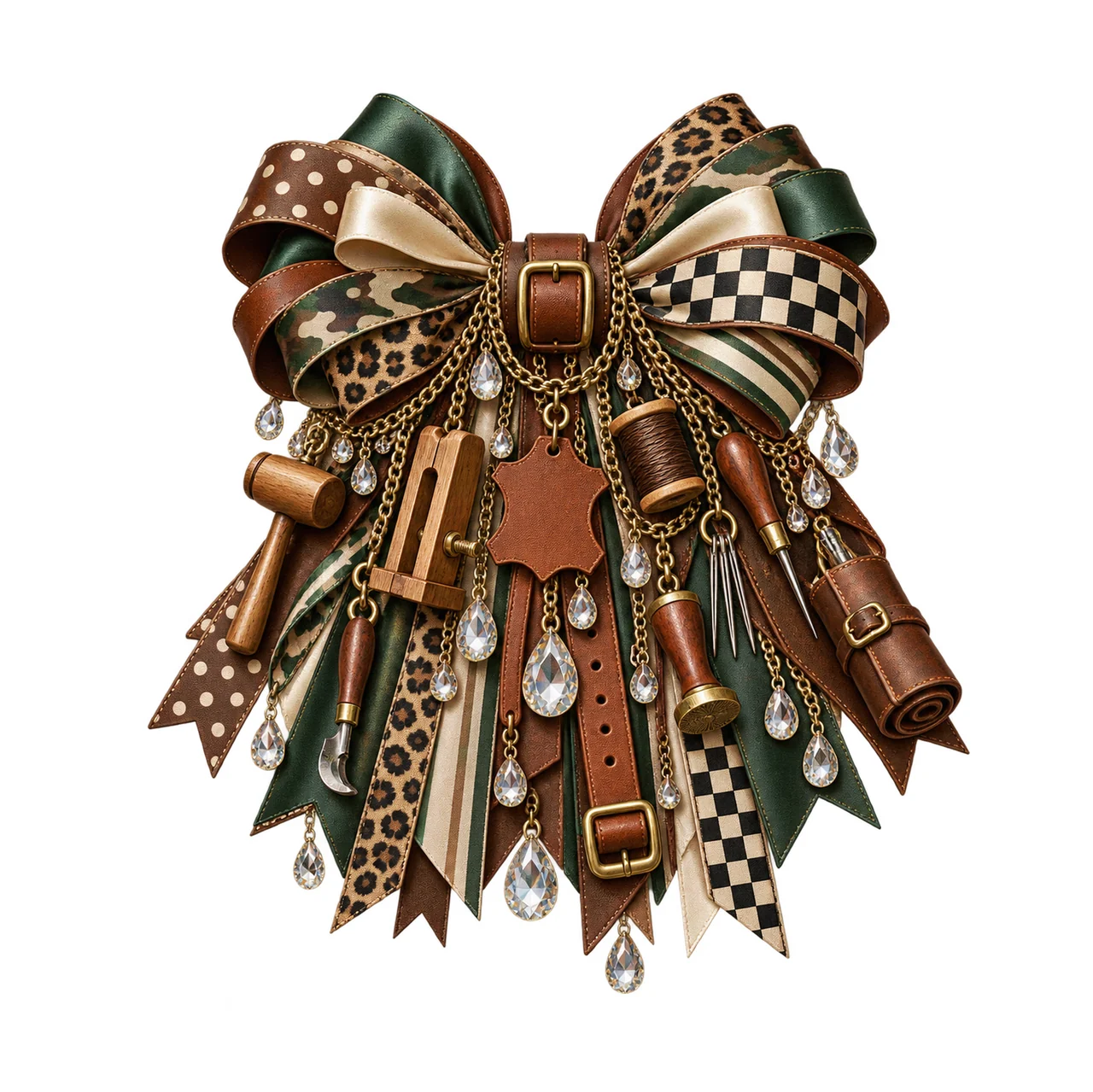 Leather Crafter Bow Charm PNG, Gold Chain Charms, Transparent Sublimation Design, Digital Download