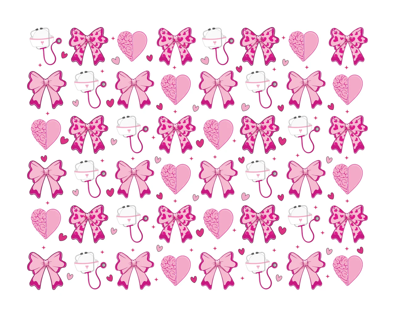 Bow Bows And Hearts Silhouette Pattern Repeating heart star