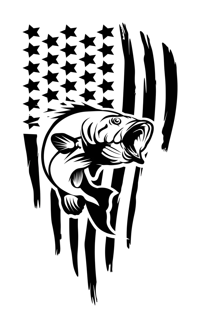 Fish Leaping Before Stars And Stripes silhouette black white