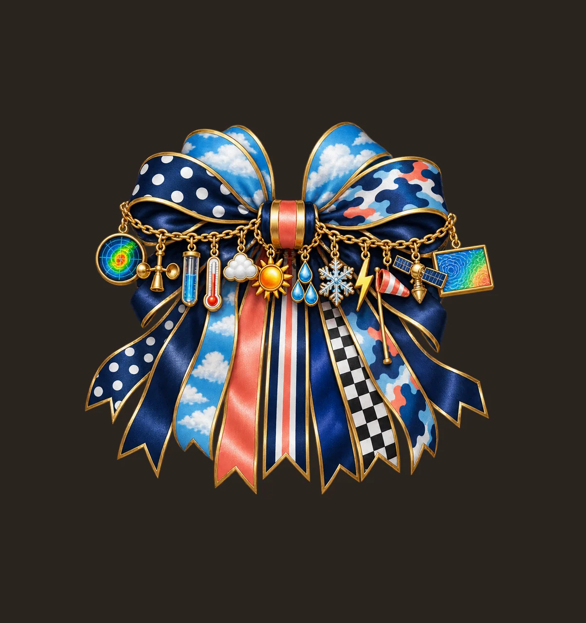 Meteorologist Bow Charm PNG, Gold Chain Charms, Transparent Sublimation Design, Digital Download contrast preview thumbnail