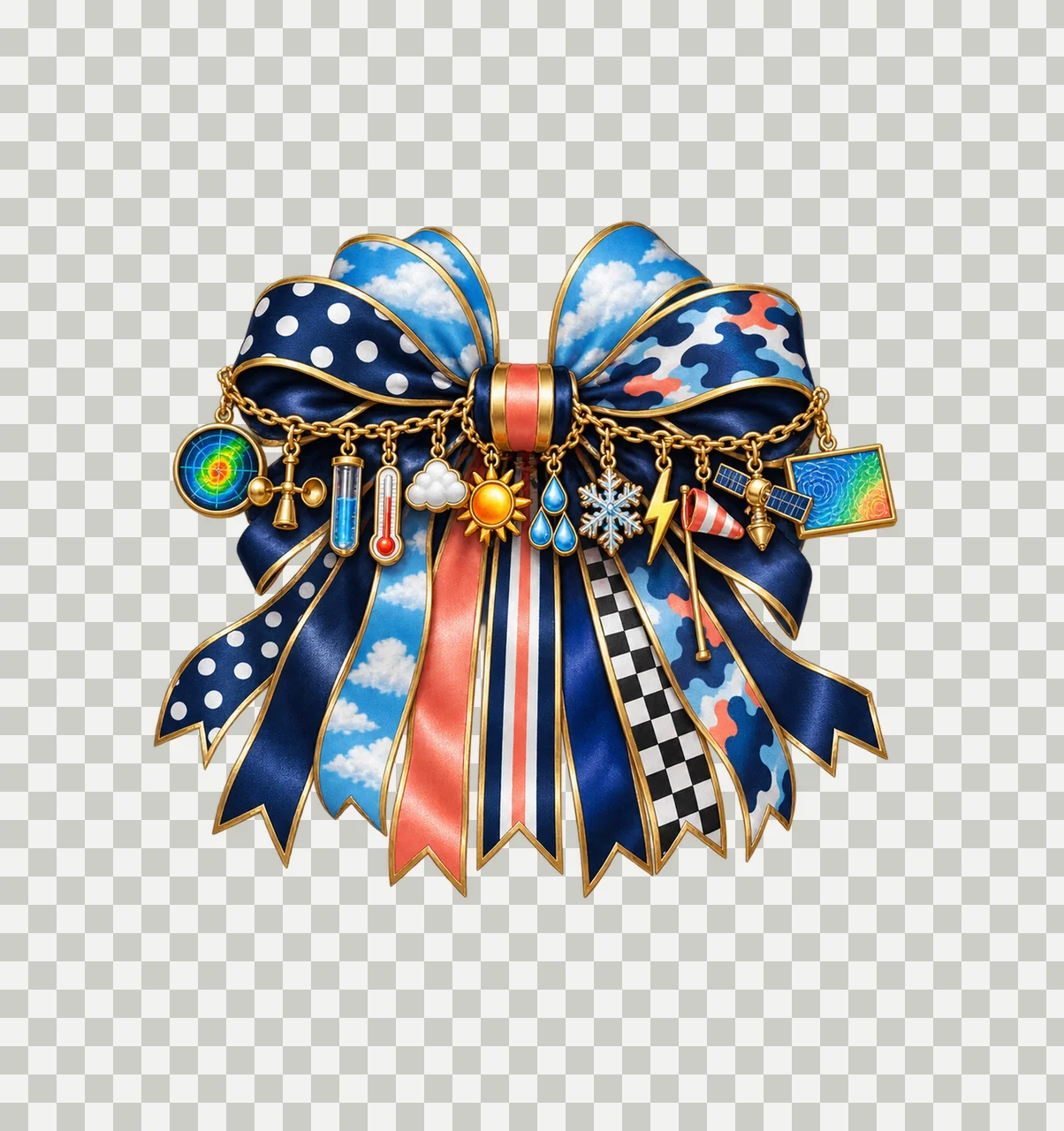 Meteorologist Bow Charm PNG, Gold Chain Charms, Transparent Sublimation Design, Digital Download transparency and detail preview thumbnail