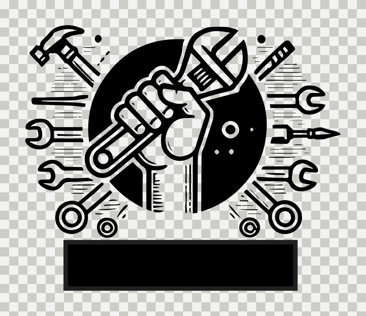 Mechanic Hand Grasping Wrench With Surrounding Tools hammer transparency and detail preview thumbnail
