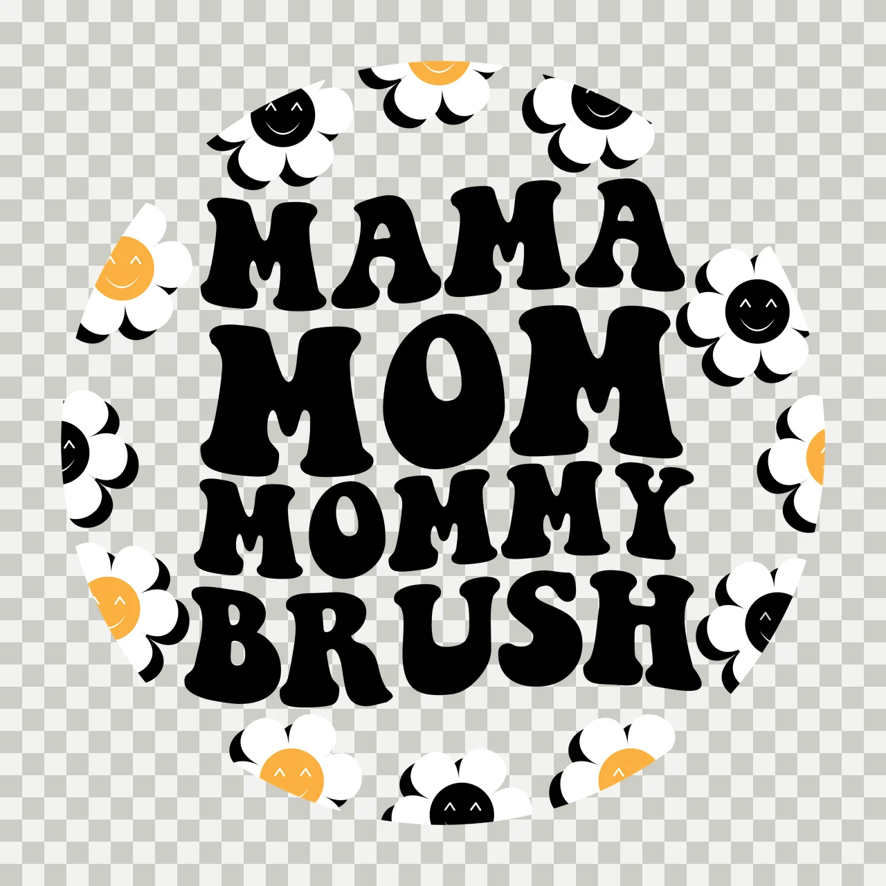 Keychain Mama Mom Mommy Brush Text Design displayed smiley face transparency and detail preview thumbnail